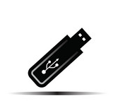Memória USB preta com símbolo USB branco