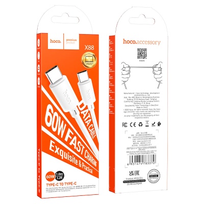 Embalagem de cabo USB-C da marca hoco. model X88 60W fast charging