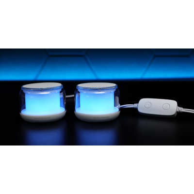 Altifalantes compactos iluminados a azul da MARS GAMING com controlo por cabo