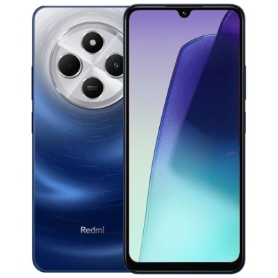 Smartphone Redmi azul com câmara tripla circular na traseira e ecrã com notch gota