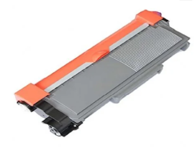 Cartucho de toner de impressora com partes em plástico cinza, preto e laranja