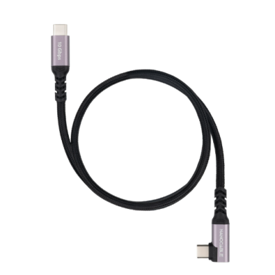 Cabo USB tipo C preto com conetores cinza e texto 10 Gbps e NANOCABLE.