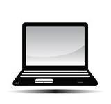 Ilustração de um portátil preto aberto com ecrã cinzento