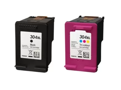 Dois cartuchos de tinta para impressora, preto e tri-color