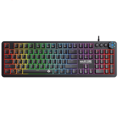 Teclado mecânico preto com iluminação RGB multicolor