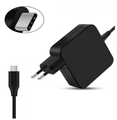 Carregador de parede preto com cabo USB-C e plugue europeu