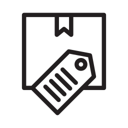 Ícone de caixa com etiqueta de preço preta