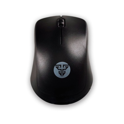 Rato informático sem fios preto com logótipo azul claro