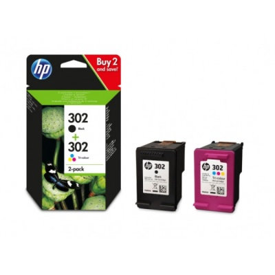 Pack de 2 tinteiros HP 302 preto e tricolor com embalagem preta e verde