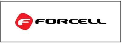 Logótipo da marca Forcell com texto preto e símbolo vermelho