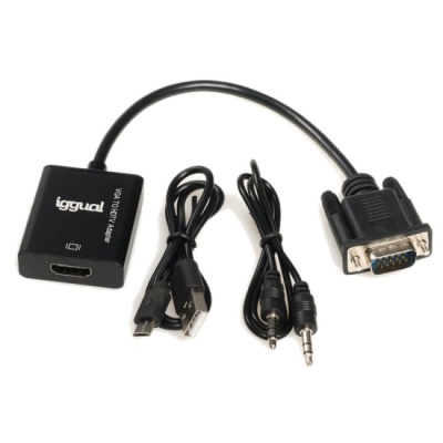 Adaptador HDMI para VGA com cabos USB e áudio