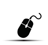 Ícone preto de rato de computador com fio sobre fundo branco
