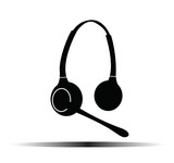 Desenho de auscultadores preto com microfone em fundo branco