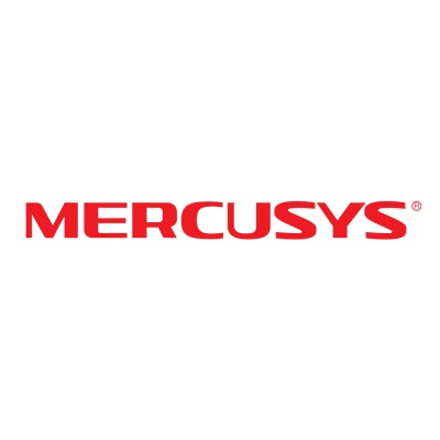 Logótipo vermelho da marca MERCUSYS num fundo branco