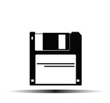 Disquete preto com etiqueta branca sobre fundo branco