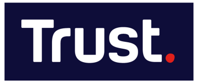 Logótipo Trust em fundo azul escuro com ponto vermelho