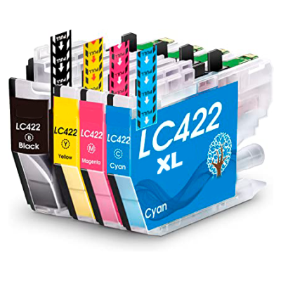 Conjunto de cartridges de tinta coloridos com etiquetas LC422 XL