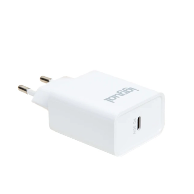 Adaptador carregador de parede USB tipo C branco com texto PD 20W