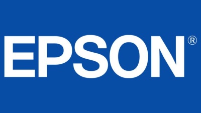 Logótipo EPSON em letras brancas sobre fundo azul