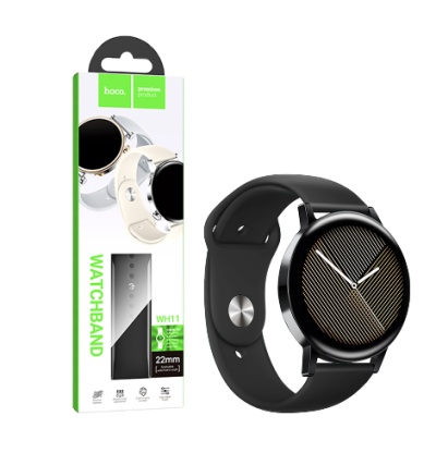 Smartwatch preto com embalagem de bracelete hoco.