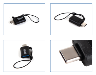 Adaptador USB-C para USB-A preto com corda de fixação e marca Iggual