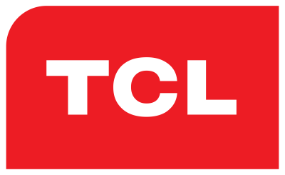 Logótipo TCL em branco sobre fundo vermelho