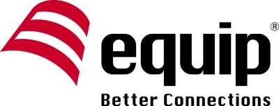 Logotipo vermelho e preto da marca Equip com o slogan Better Connections em fundo branco.