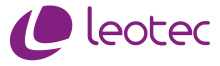 Logótipo Leotec roxo com símbolo circular e texto