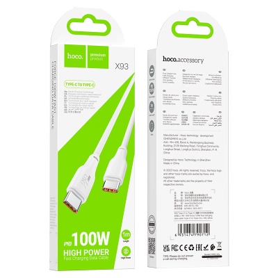 Embalagem de cabo de carregamento rápido Hoco X93 tipo C para tipo C