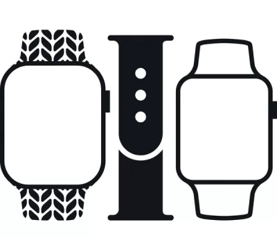 Três braceletes diferentes para relógio de pulso em preto e branco.