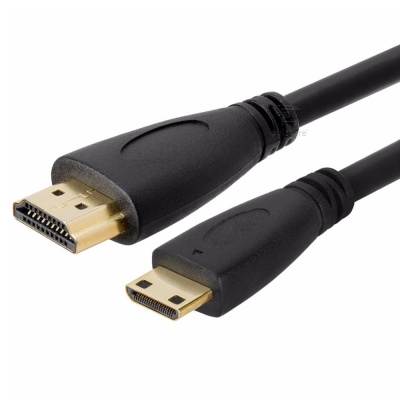 Cabo HDMI preto com conector normal e mini HDMI dourados