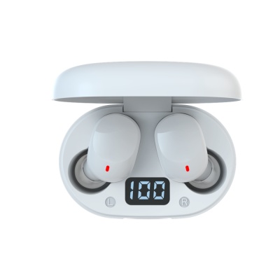 Auriculares sem fios brancos com estojo de carregamento e display digital