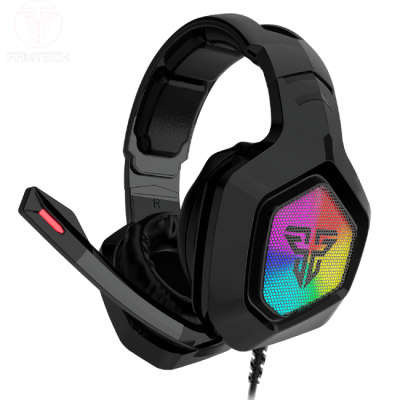 Auricular gaming preto com microfone e iluminação LED colorida