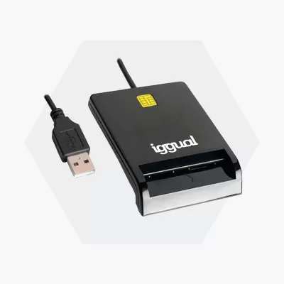 Leitor de cartões SIM preto com cabo USB e conector USB tipo A