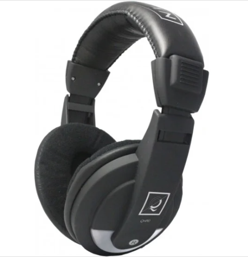 Oqan QHP10 Headphones over-ear pretos com almofadas macias e detalhes brancos
