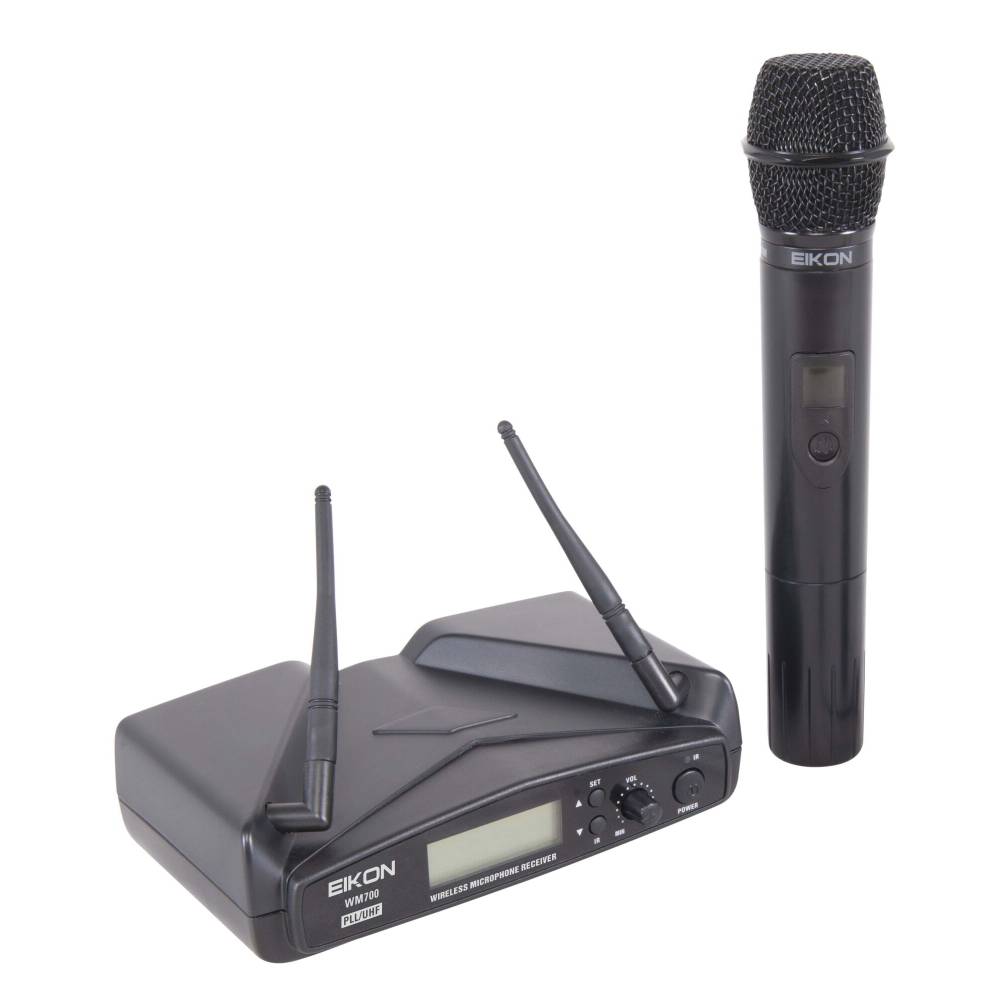 Microfone sem fios de mão Eikon WM700M Microfone sem fios preto EIKON com base transmissora e antenas