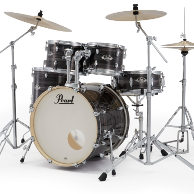 Bateria acústica Pearl Export preta com pratos e suportes metálicos