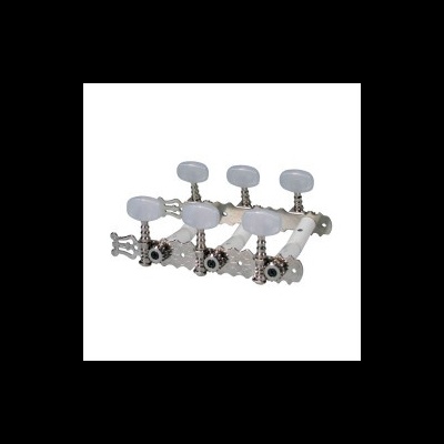 Conjunto de tarraxas para guitarra com botões brancos e base metálica