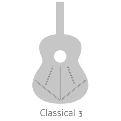 Desenho de guitarra clássica cinzenta com linhas geométricas e texto Classical 3