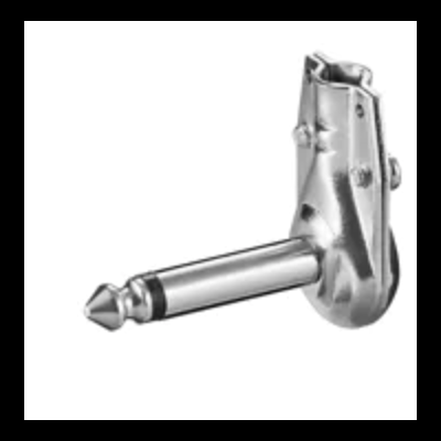 Conector Jack em L de metal prateado
