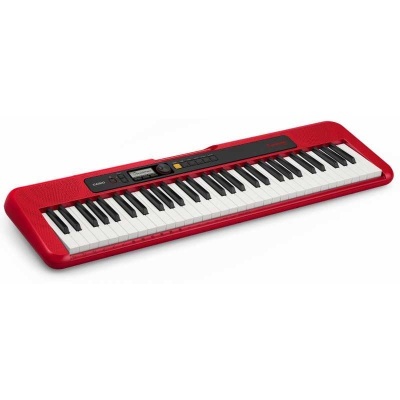 Teclado musical eletrónico vermelho com 49 teclas