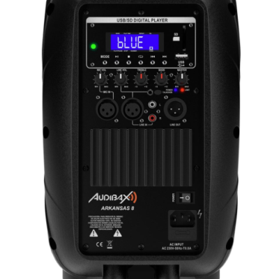 Coluna ativa preta Audibax ARKANSAS 8 com painel traseiro e controles