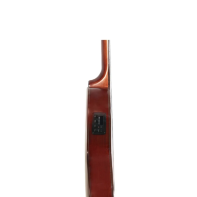 Guitarra acústica elétrica castanha vista de perfil