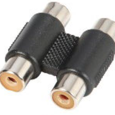 Adaptador de áudio com duas entradas RCA fêmea preto com revestimento metálico