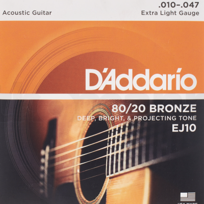 Embalagem de cordas para guitarra acústica DAddario 80/20 Bronze EJ10