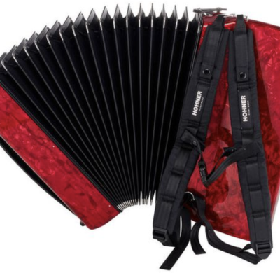 Acordeão vermelho com fole preto e alças pretas HOHNER
