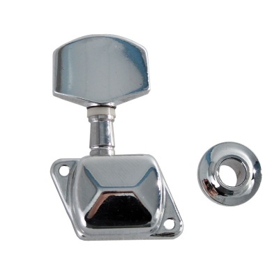 Mecânica de guitarra cromada com botão retangular e anel separado