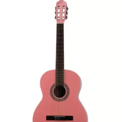 Guitarra clássica rosa com fundo branco