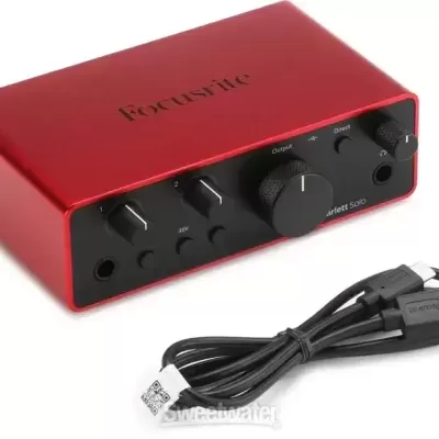Interface áudio Focusrite Scarlett Solo vermelho com cabo USB