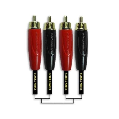 Conectores RCA vermelhos e pretos com cabos SCHULZ KABEL sobre fundo branco